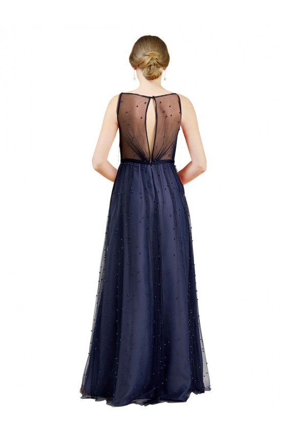 Shop Sleeveless Boat Neck Long Pearl Tulle Bridesmaid Dress with Keyhole Back Sydney