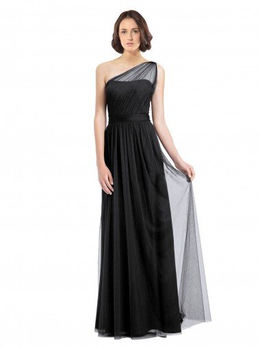 Shop Ruched Long Soft Tulle Bridesmaid Dress with Sheer Netting Shoulder Strap Sydney