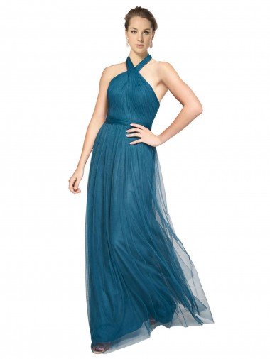 Shop High Neck Halter Pleated A-Line Tulle Bridesmaid Dress Sydney