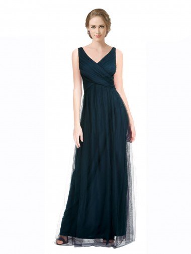 Shop Full Length Long Tulle Bridesmaid Dress with V-Neck Criss-Cross Ruched Top Sydney