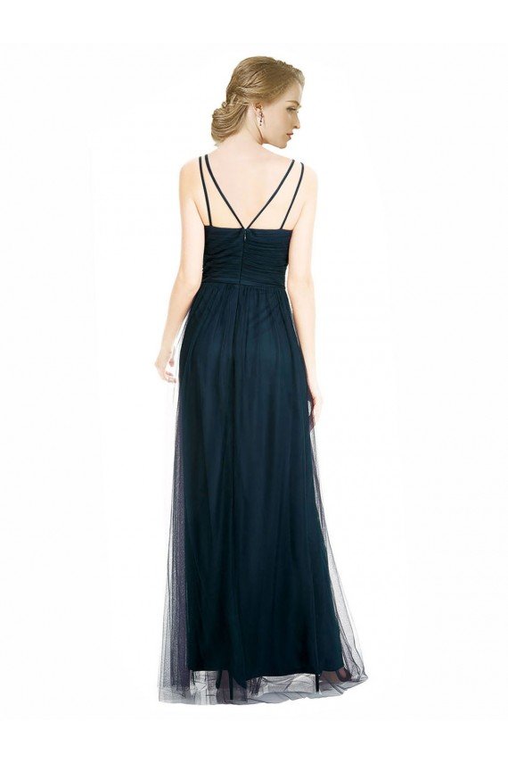 Shop Full Length Long Tulle Bridesmaid Dress with V-Neck Criss-Cross Ruched Top Sydney