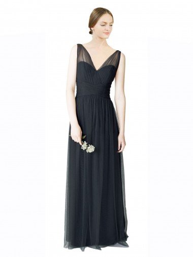 Long Tulle Bridesmaid Dress with Illusion Shoulder Straps and V-Back Sydney