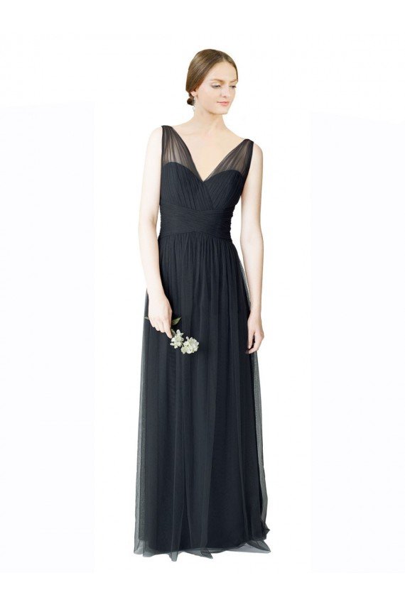 Long Tulle Bridesmaid Dress with Illusion Shoulder Straps and V-Back Sydney