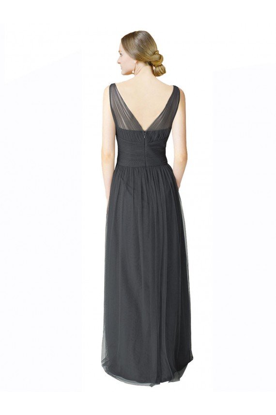 Long Tulle Bridesmaid Dress with Illusion Shoulder Straps and V-Back Sydney