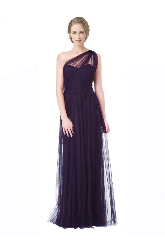 Shop One Shoulder Long Tulle Bridesmaid Gown with Sheer Netting Strap Sydney