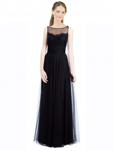 Shop Full Length Tulle Bridesmaid Dress with Lace Bodice and Soft Tulle Illusion Top Sydney