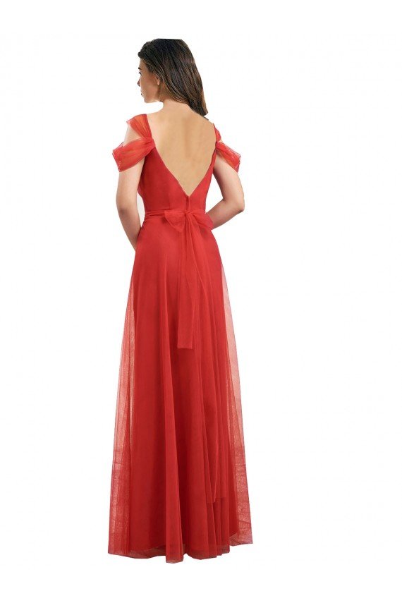 Shop Cold Shoulder Pleated Wrap Tulle Bridesmaid Dress with Low V-Back Sydney