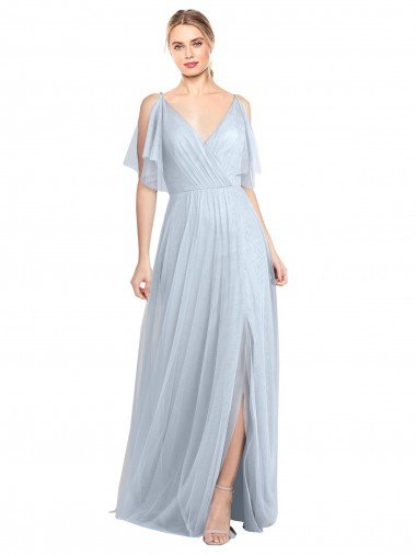 Shop Floor Length Flutter Sleeves Long Tulle Bridesmaid Dress with Side Slit Sydney
