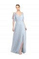 Floor Length Flutter Sleeves Long Tulle Bridesmaid Dress with Side Slit Sydney