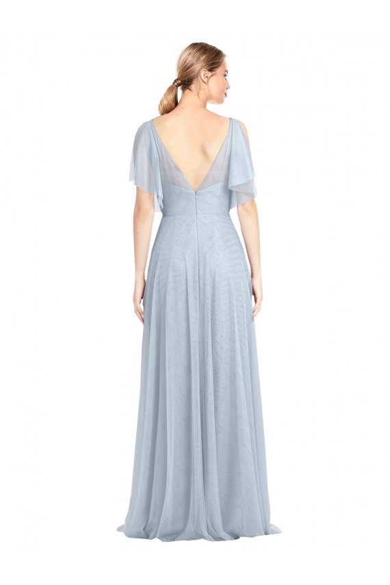 Floor Length Flutter Sleeves Long Tulle Bridesmaid Dress with Side Slit Sydney