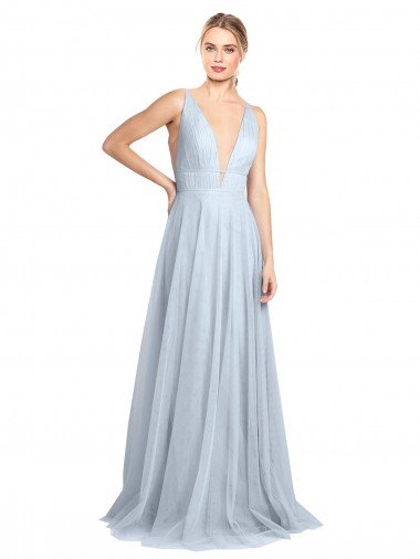 Shop Plunging Deep V-Neck Long Tulle Bridesmaid Dress with V-Back Sydney