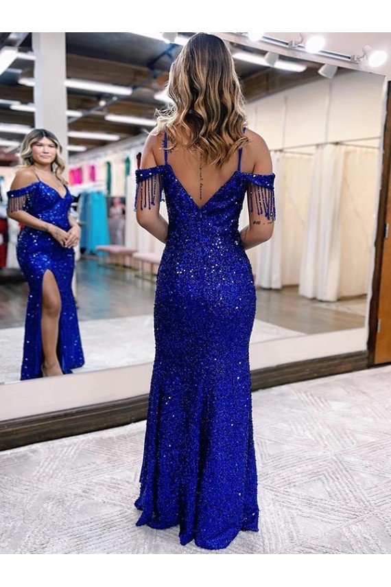 Shop Cold Shoulder Sleeveless Long Floor Length Velvet Sequin Prom Dress with Slit Sydney