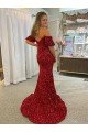 Shop Off the Shoulder Short Sleeves Long Floor Length Velvet Sequin Prom Dress with High Slit Sydney
