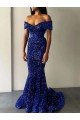 Mermaid Off the Shoulder Sleeveless Long Sweep Train Velvet Sequin Prom Dress Sydney