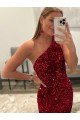 Shop Open Back One Shoulder Sleeveless Long Sweep Train Velvet Sequin Prom Dress Sydney