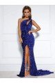 Shop Mermaid One Shoulder Sleeveless Long Court Train Velvet Sequin Prom Dress with Slit Sydney