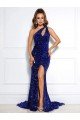 Shop Mermaid One Shoulder Sleeveless Long Court Train Velvet Sequin Prom Dress with Slit Sydney