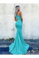 Shop Mermaid One Shoulder Sleeveless Long Sweep Train Velvet Sequin Prom Dress Sydney