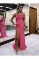 Shop One Shoulder Sleeveless Long Sweep Train Velvet Sequin Prom Dress with Side Slit Sydney
