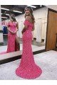 Shop One Shoulder Sleeveless Long Sweep Train Velvet Sequin Prom Dress with Side Slit Sydney