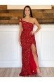 Shop One Shoulder Sleeveless Long Sweep Train Velvet Sequin Prom Dress Sydney