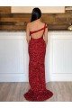 Shop One Shoulder Sleeveless Long Sweep Train Velvet Sequin Prom Dress Sydney