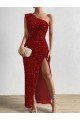 One Shoulder Sleeveless Long Floor Length Velvet Sequin Prom Dress with Slit Sydney