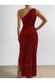 One Shoulder Sleeveless Long Floor Length Velvet Sequin Prom Dress with Slit Sydney