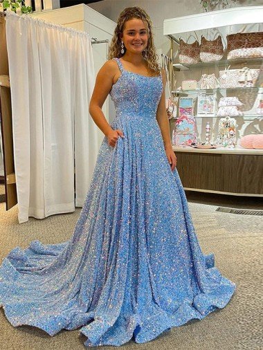 Shop A-Line Scoop Sleeveless Long Court Train Velvet Sequin Prom Dress Sydney