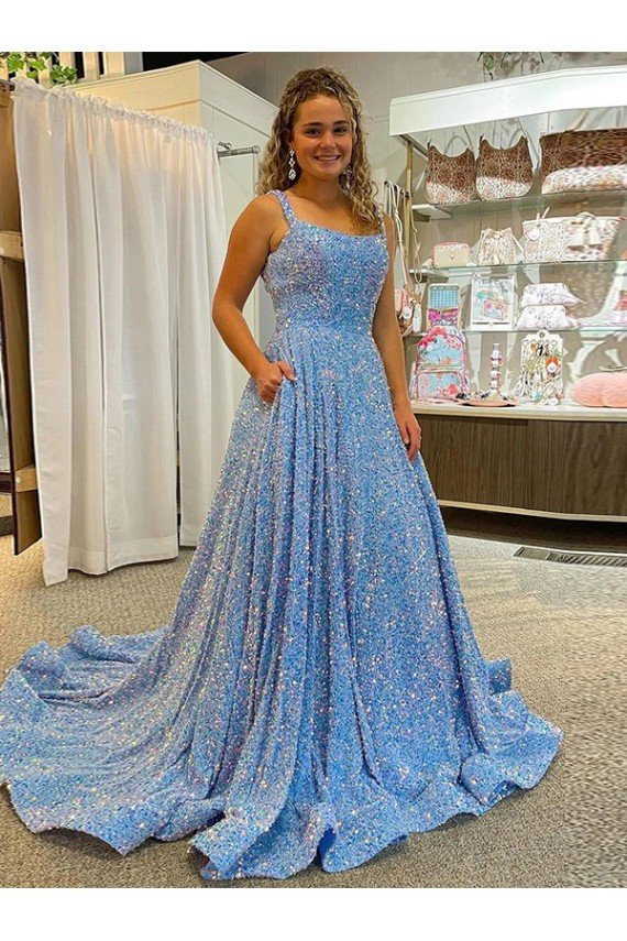 Shop A-Line Scoop Sleeveless Long Court Train Velvet Sequin Prom Dress Sydney