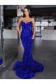 Shop Mermaid Spaghetti Straps Sleeveless Long Sweep Train Velvet Sequin Prom Dress Sydney