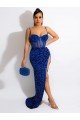 Shop Long Sweep Train Spaghetti Straps Sleeveless Velvet Sequin Prom Dress with Slit Sydney