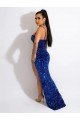 Shop Long Sweep Train Spaghetti Straps Sleeveless Velvet Sequin Prom Dress with Slit Sydney