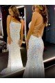 Shop Long Spaghetti Straps Sleeveless Sweep Train Velvet Sequin Prom Dress Sydney