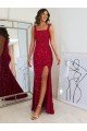 Shop Square Neck Sleeveless Long Velvet Sequin Prom Dress with Slit Sydney