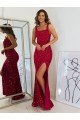 Shop Square Neck Sleeveless Long Velvet Sequin Prom Dress with Slit Sydney
