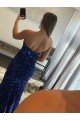 Strapless Sleeveless Long Sweep Train Velvet Sequin Prom Dress with Side Slit Sydney