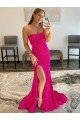 Strapless Sleeveless Long Sweep Train Velvet Sequin Prom Dress with Side Slit Sydney