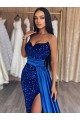 Shop Sweetheart Sleeveless Long Sweep Train Velvet Sequin Prom Dress with Slit Sydney