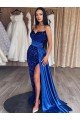 Shop Sweetheart Sleeveless Long Sweep Train Velvet Sequin Prom Dress with Slit Sydney