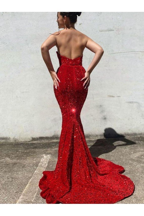 Shop Mermaid Sweetheart Sleeveless Long Court Train Velvet Sequin Prom Dress Sydney