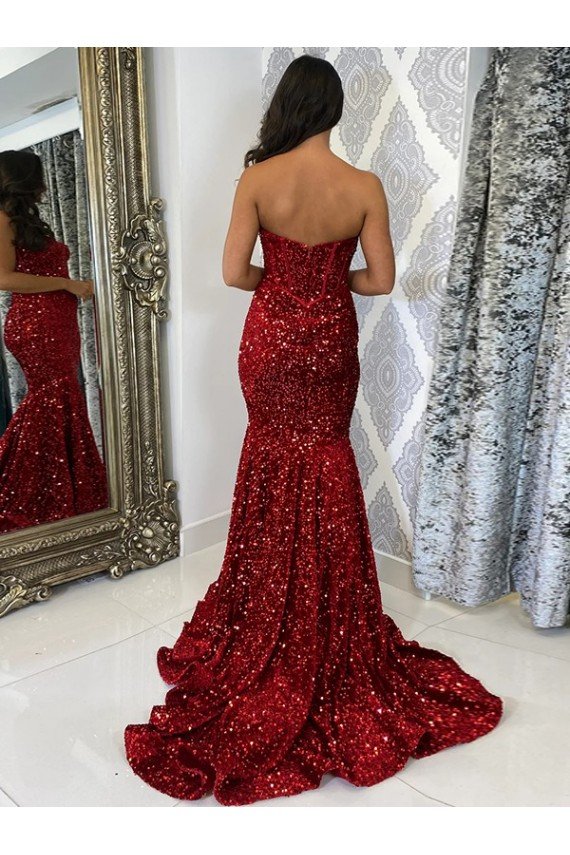 Shop Sweetheart Sleeveless Long Court Train Velvet Sequin Prom Dress Sydney