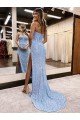 Shop Sweetheart Sleeveless Long Full Length Velvet Sequin Prom Dress with High Side Slit Sydney