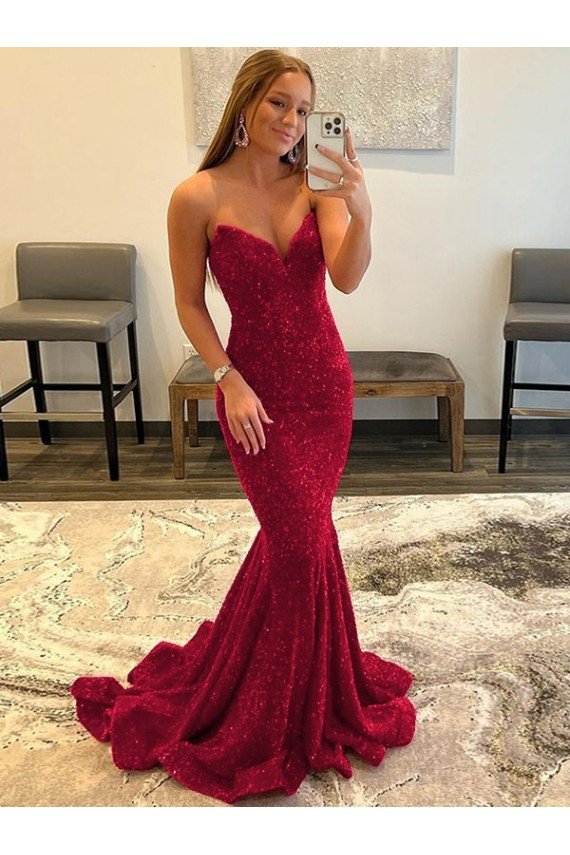Shop Sweetheart Sleeveless Long Sweep Train Velvet Sequin Prom Dress Sydney