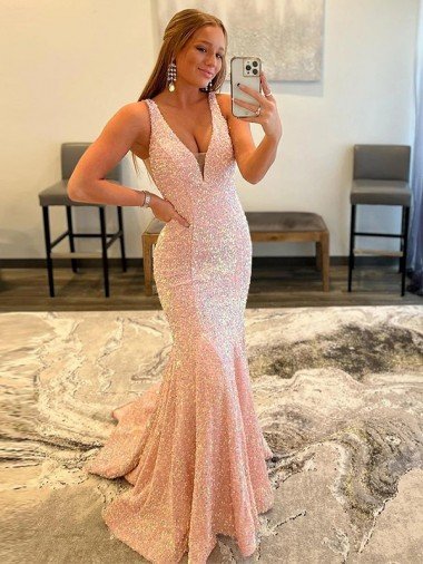 Shop Deep V-Neck Sleeveless Long Low Back Velvet Sequin Prom Dress Sydney