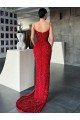 Shop V-Neck Sleeveless Long Sweep Train Velvet Sequin Prom Dress with High Side Slit Sydney