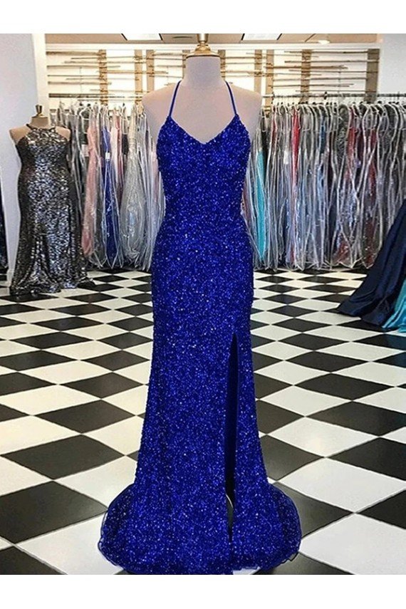 V-Neck Sleeveless Long Velvet Sequin Prom Dress Sydney