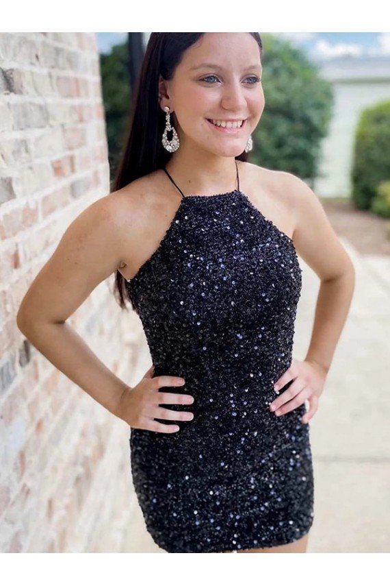 Shop Halter Sleeveless Short Velvet Sequin Homecoming Dress / Prom Dress Sydney