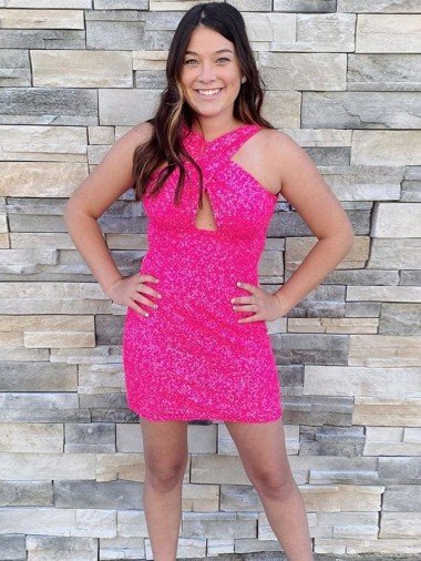 Shop Halter Sleeveless Short Velvet Sequin Cocktail Homecoming Dress / Prom Dress Sydney