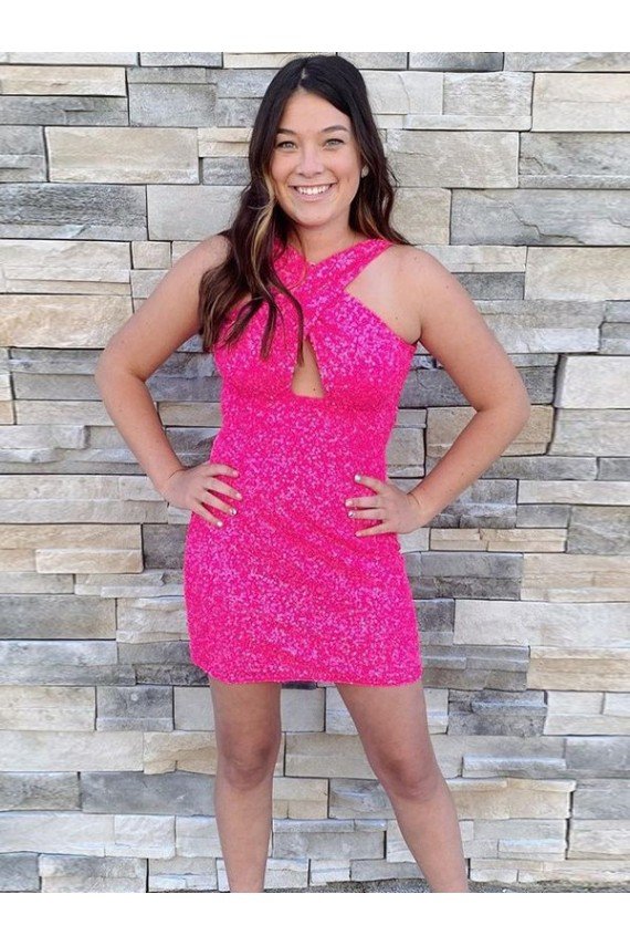 Shop Halter Sleeveless Short Velvet Sequin Cocktail Homecoming Dress / Prom Dress Sydney